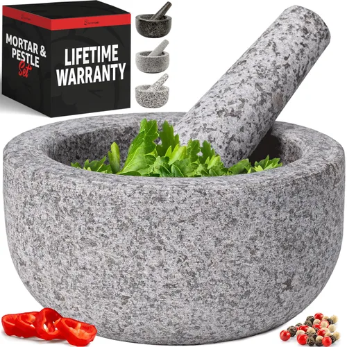 Priority Chef Juego de Mortero y Mano de Mortero Pequeño de Servicio Pesado, 1.5 Tazas, Haga Guacamole Fresco, Salsa, Tazón de Molinillo de Piedra,