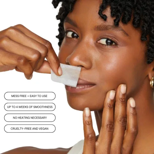 Miniatura 2 de No mo-stache Tiras de cera para labios y cara, kit de depilación, 40 tiras de uso individual aptas para viajes, veganas, sin parabenos, seguras
