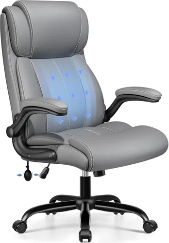BESTFAIR Silla ergonómica de oficina, silla de escritorio para computadora, sillas ejecutivas de cuero con respaldo alto con soporte lumbar Gris
