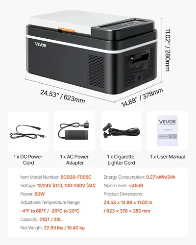 Miniatura 7 de VEVOR Refrigerador de automóvil, DC 12/24V AC100-240V, enfriador eléctrico de -4 °F a 68 °F con control de aplicación, congelador de automóviles
