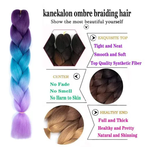 Miniatura 3 de Xiaofeng Extensiones de cabello trenzado coloridas Ombre de 61 cm, 3 unidades, trenzas Jumbo de alta temperatura para trenzas en zigzag y trenzas