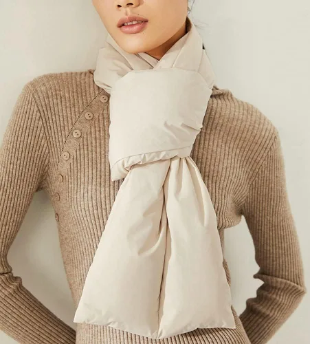 Miniatura 2 de Obosoyo Bufanda acolchada de plumón, bufanda de invierno para mujer, bufanda cálida y plegable para mujer, bufanda de plumón acogedora de invierno