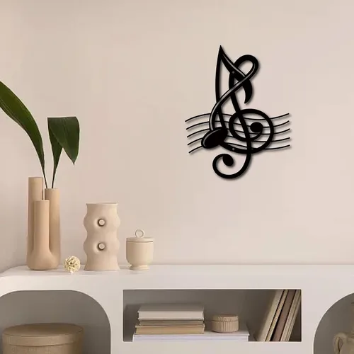Miniatura 5 de CREATCABIN Notas musicales de metal para decoración de pared, letreros de pared negros para colgar en hierro, escultura de adorno de metal