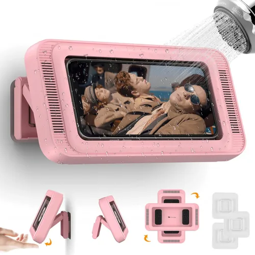 Miniatura 12 de Mistriddle Soporte impermeable para teléfono de ducha con rotación de 360°, ángulo ajustable, soporte de teléfono montado en la pared para espejo