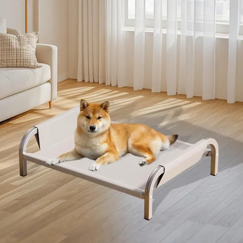 Miniatura 5 de Elevated Pet Bed Raised Cat Dog Bed Sturdy Breathable Portable Comfortable Cot Pet Hammock for Indoor Cats Puppy Kitten Green M- Gray L