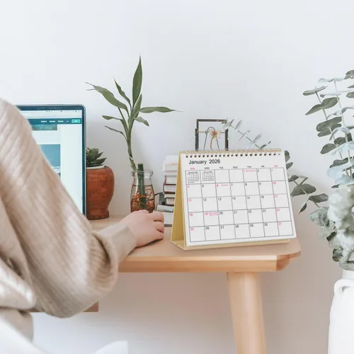 Miniatura 2 de SKYDUE Calendario de escritorio pequeño 2026-2027, de abril de 2026 a diciembre de 2027, calendario de escritorio pequeño de 21 meses con Papel kraft