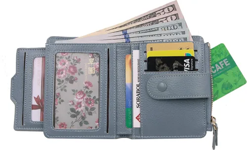 Miniatura 2 de Mini cartera plegable de cuero suave con protección RFID, para mujer, con funda para tarjeta, con ventana de identificación, monedero