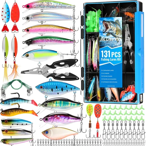 Miniatura 9 de PLUSINNO Señuelos de Pesca Caja de Aparejos de Pesca Regalos de Pesca para Hombres, Lubina, Trucha Kit de Accesorios de Pesca para Agua Salada