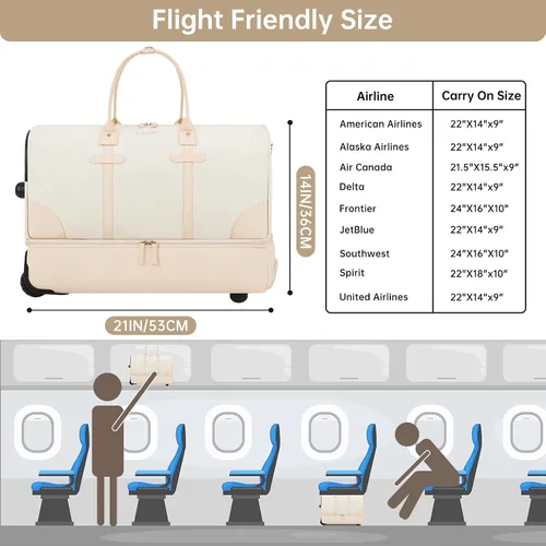 Miniatura 6 de ETRONIK Bolsa de lona con ruedas para mujer, Beige, Bolsa de lona con ruedas