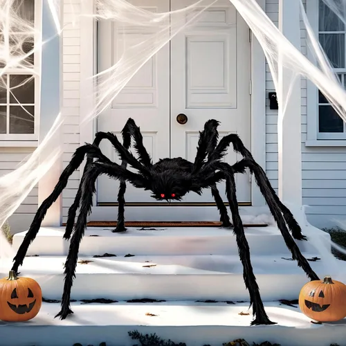 Miniatura 9 de KatchOn, Araña gigante peluda negra de Halloween, 6.5 pies, araña falsa plegable para decoración de Halloween al aire libre Decoración de verano