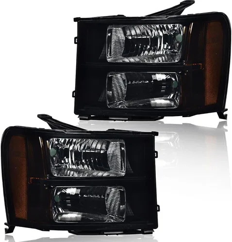 Miniatura 14 de CHEDA Faros delanteros, compatibles con GMC Sierra 1500 2500HD 3500HD 2007-2013, faros delanteros de cristal, lente transparente, carcasa negra