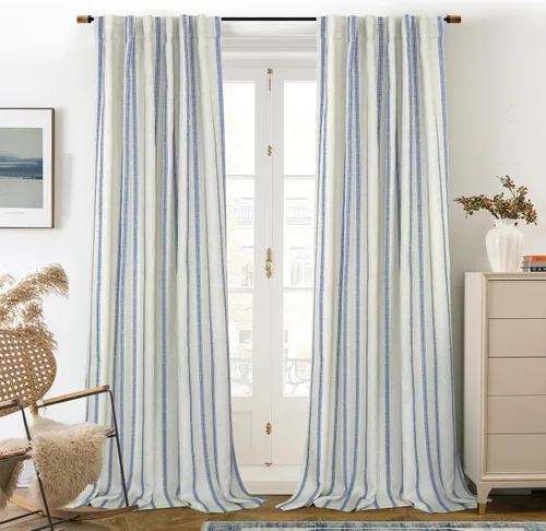 Miniatura 8 de DriftAway - Cortinas de Lino Mezcla de Granja 100% Opacas de 84 Pulgadas de Largo para Dormitorio, Cortinas Verticales Rayadas Impresas de Lino