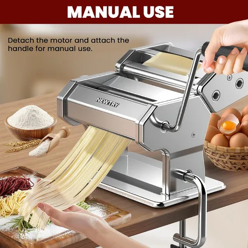 Miniatura 5 de NEWTRY Máquina eléctrica para hacer pasta, prensa de rodillo de masa para hacer fideos con motor desmontable 0.008-0.020 in Grosor de la hoja