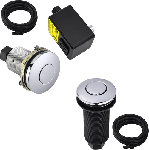 BESTILL Kit de interruptor de aire para triturador de basura, listado UL, botón superior del fregadero con tapa de latón, cromado