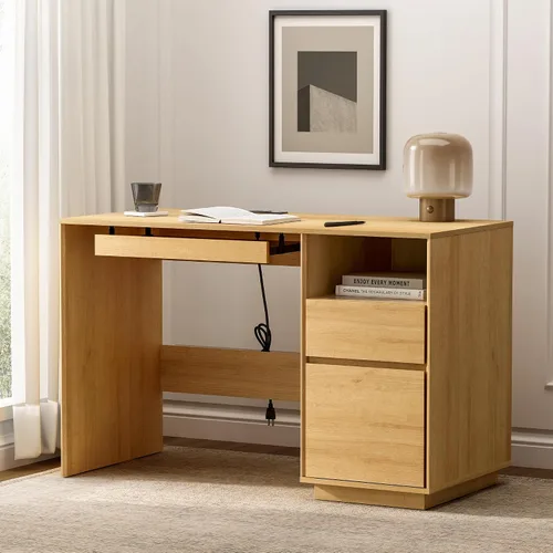 Miniatura 9 de Escritorio ejecutivo de 47 pulgadas con cajón de archivos, escritorio de computadora de granja con estación de carga y compartimento