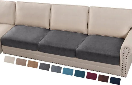 Miniatura 13 de PrinceDeco Funda marrón para muebles, 2 fundas de cojín elásticas de terciopelo para cojines individuales, aptas para mascotas, se mantiene en su