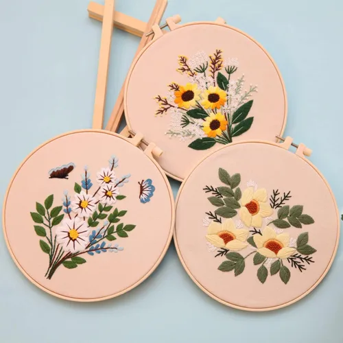 Miniatura 5 de Kit de bordado para principiantes, kits de punto de cruz para adultos, manualidades, 3 piezas, patrón de bordado, hilo de bordado de tela y agujas