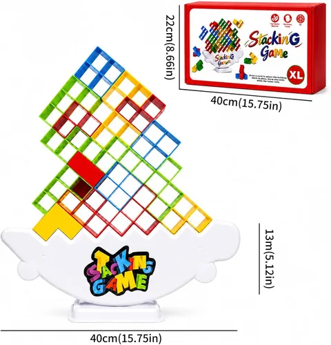 Miniatura 5 de BBnote Juego gigante XL de 48 piezas para adultos y niños, juegos de torre de mesa Tetra para fiesta de viaje familiar, juguete apilable