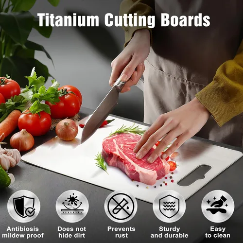 Miniatura 2 de Tabla de cortar de titanio para cocina - Tablas de cortar de titanio 100% puro no tóxicas - Nueva actualización 2025 tablas de cortar de metal