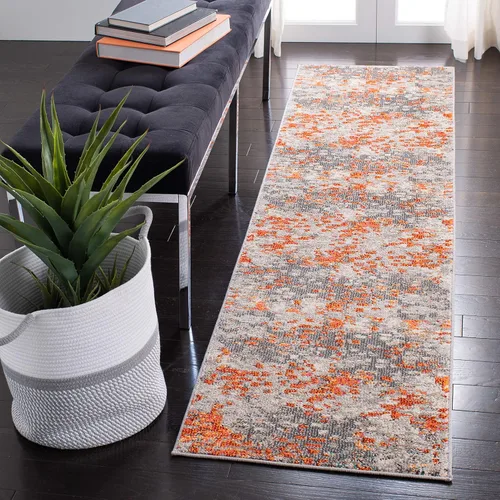 Miniatura 42 de SAFAVIEH MAD425H Madison Collection Alfombra decorativa cuadrada de 3', gris/naranja, diseño abstracto bohemio desgastado, no desprende pelusa