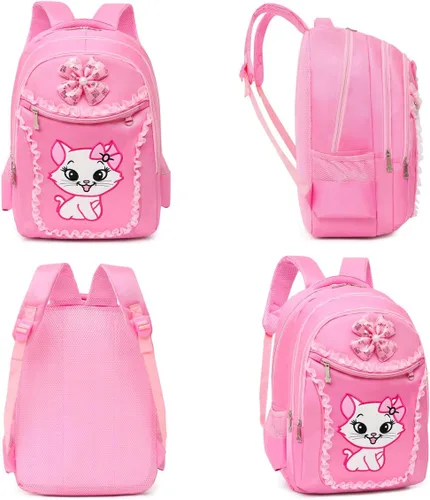 Miniatura 2 de Mochila escolar ligera de encaje con estampado de gatos, bolsa escolar de princesa, bolsa para libros, bolsa para bolígrafos para niñas de primaria