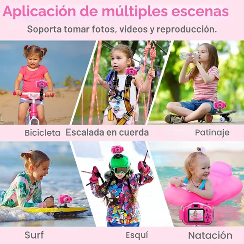 Miniatura 5 de Agoigo Cámara impermeable para niños – Videocámara digital de video HD subacuática para niños, juguete de viaje portátil para niños pequeños – Rosa