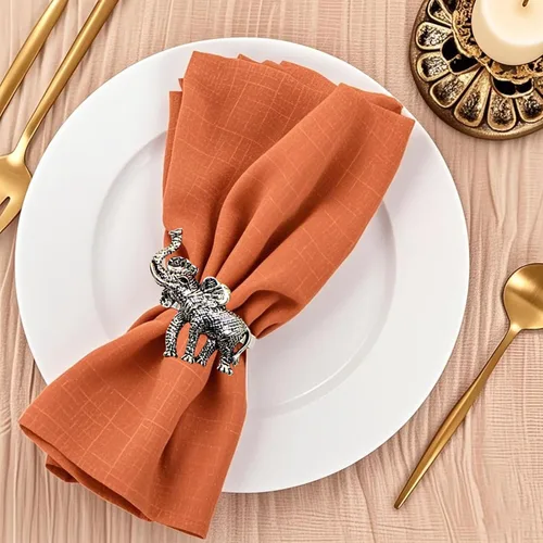 Miniatura 6 de Juego de 12 servilleteros de elefante de metal plateado para playa, boda, baby shower, reunión familiar, cumpleaños y safari africano