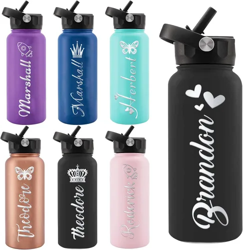 Miniatura 14 de Personalized Water Bottles, Custom Water Bottle with Birth Month Flower Personalized Text Names, Gifts for Women, Customized Engraved Stainless