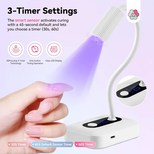 Miniatura 3 de SAVILAND Lámpara de uñas inteligente con sensor UV Essentials: Luz UV de cuello de ganso de 12W para uñas de gel, 3S de curado por flash, luz UV