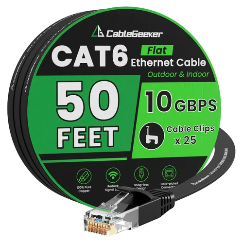 Miniatura 26 de Cable Ethernet Cat 6 de 100 pies, para interiores y exteriores, red de Internet de alta velocidad de 10 Gbps, cable de conexión Ethernet plano