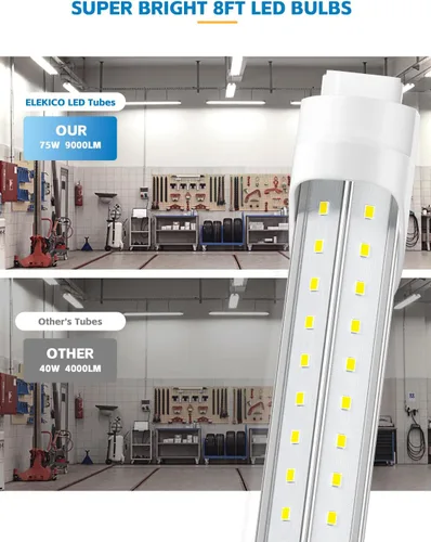 Miniatura 4 de ELEKICO Bombilla LED de 8 pies, luz de tienda en forma de V de 8 pies, 6000 K, 75 W, 9500 LM, reemplazo de luz de tubo LED T8/T10/T12, derivación