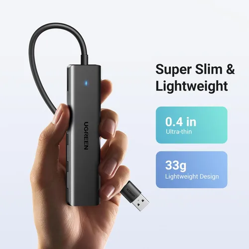 Miniatura 6 de UGREEN Hub USB 3.0, divisor de 4 puertos USB A ultradelgado expande USB para mouse, teclado, unidad flash, disco U, impresora compatible
