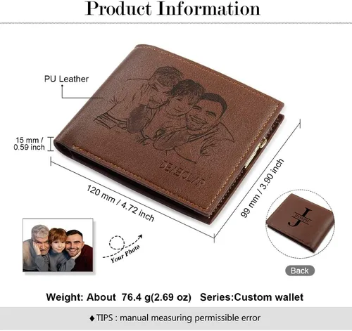 Miniatura 4 de Jewelstruck Billetera para hombre, billetera personalizada para hombre, carteras personalizadas para hombre, iniciales grabadas con imagen, día
