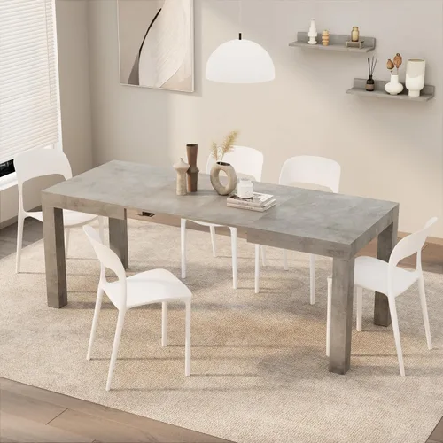 Mobili Fiver, Primera mesa extensible, 47.2(78.7) x 31.5 pulgadas, efecto hormigón, gris, fabricada en Italia Efecto gris concreto