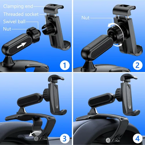 Miniatura 3 de Soporte para clip de teléfono para tablero de automóvil, soporte giratorio de 360° para volante de salpicadero compatible con teléfonos inteligentes