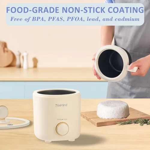 Miniatura 6 de TOPWIT Arrocera pequeña, mini olla arrocera para 2 tazas sin cocinar, arrocera portátil de 1.2 litros con revestimiento antiadherente, sin BPA, Beige