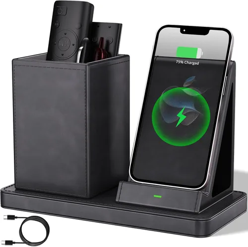 Miniatura 8 de Organizador Multifuncional para Bolígrafos de Escritorio, Negro, de Cuero Vegano, con Soporte para Control Remoto, Portalápices para Escritorio