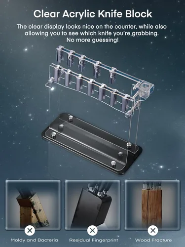 Miniatura 7 de D.Perlla Juego de cuchillos de cocina de 14 piezas con soporte para cuchillos de acrílico transparente, cuchillo de chef súper afilado de acero