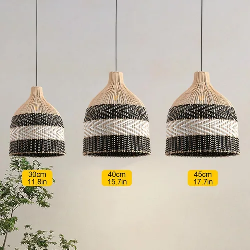 Miniatura 6 de Lámpara Colgante de Ratán 1 Paquete Candelabro de Cesta de Ratán Sintético Negro Blanco 11.8" Boho Tejido a Mano Ovalado de Mimbre Lámpara Colgante