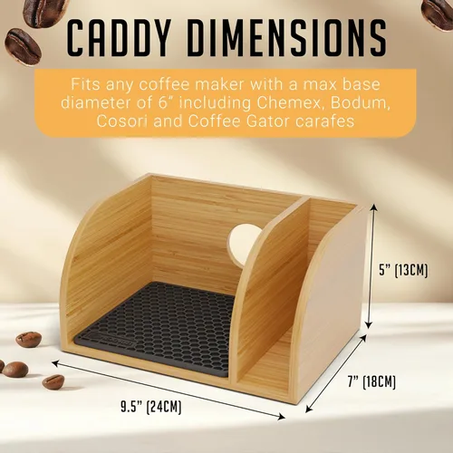 Miniatura 3 de HEXNUB Organizador para cafeteras vertidas, soporte de bambú para jarras Chemex, Bodum, Cosori, alfombrilla resistente al calor, soporte de filtro