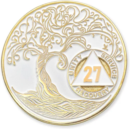 Miniatura 214 de 20 Year Sobriety Mint Twisted Tree of Life - Medallón de recuperación AA chapado en oro, fichas y fichas, color negro