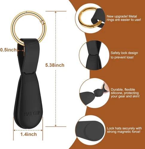Miniatura 30 de Clip magnético para sombrero para viajes, 2 soportes de silicona color caqui claro para bolsos, bolsos, equipaje y sombreros de playa, clip