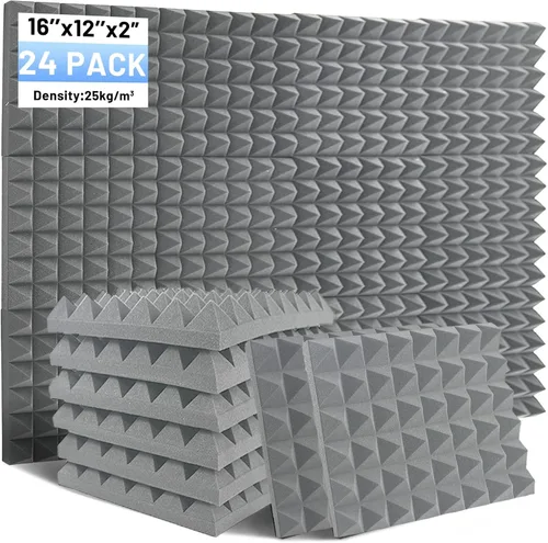 Miniatura 9 de Focusound Paquete de 24 paneles de espuma acústica a prueba de sonido para paredes, paneles de espuma acústica piramidal de 12 x 16 x 2 pulgadas