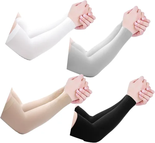 LiXiongBao 4 pares de mangas de protección solar UV, UPF 50 manga de compresión deportiva refrescante para mujeres, hombres y adolescentes, suave y