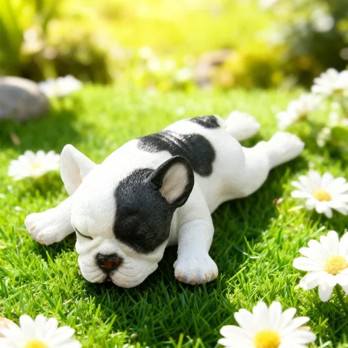 Miniatura 4 de Figura de bulldog francés durmiendo, estatua creativa de bulldog de resina, linda escultura de bulldog para decoración del hogar y la oficina