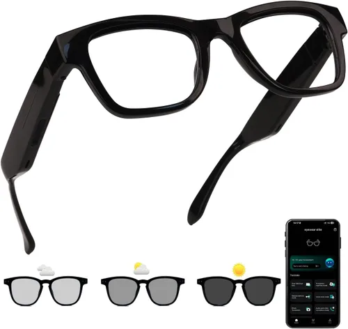 Miniatura 10 de Lentes inteligentes AI con lentes de cambio de color, gafas Bluetooth para hombres y mujeres con traducción más de 160 idiomas asistente de voz