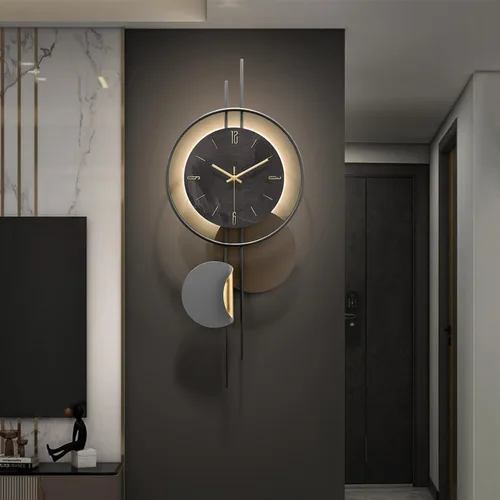 Miniatura 8 de Reloj de pared moderno para sala de estar, gran reloj de pared decorativo negro con luz, reloj silencioso creativo funciona con pilas, arte de pared