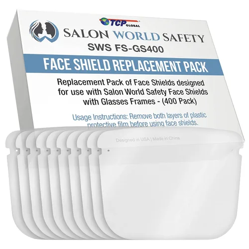 Miniatura 25 de TCP Global Salon World - Protectores faciales completos con marcos de gafas (paquete de 10), ultra transparentes para proteger los ojos, la nariz