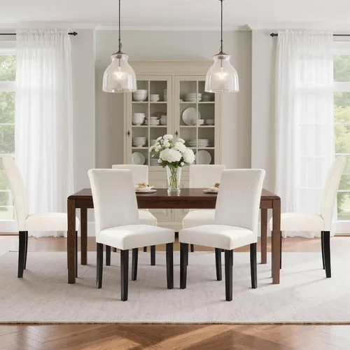 Miniatura 2 de VECELO Parsons - Juego de 6 sillas de comedor tapizadas, tela moderna, patas de madera maciza y respaldo alto, para cocina/sala de estar, color beige