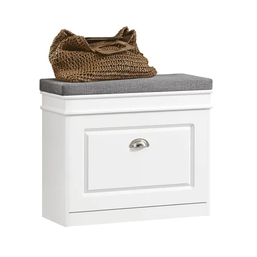 Miniatura 15 de SoBuy pequeño banco de almacenamiento de zapatos, zapatero negro estrecho para entrada, estante para zapatos con cojín y 2 niveles de cajón